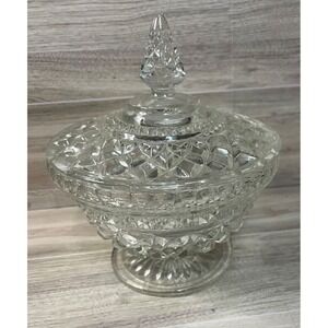 Vintage 1970's Anchor Hocking Wexford Pressed Clear Glass Candy Dish with Lid